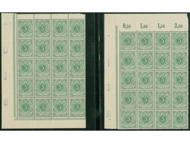 1889/1900, Krone/Adler 5 Pfg. bläulichgrün im zertrennten Bogenteil der linken Bogenhälfte mit Teilinschrift “REICHSDRUCKEREI