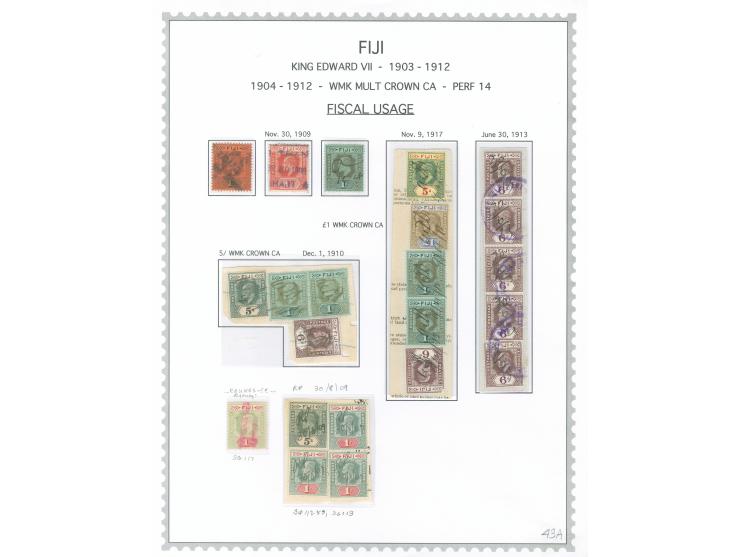 1906/17, two album pages showing fiscal usage of KEVII issues on piece up to 5 sh. fine study.