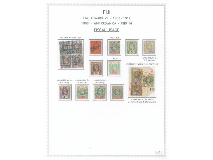 1906/17, two album pages showing fiscal usage of KEVII issues on piece up to 5 sh. fine study.