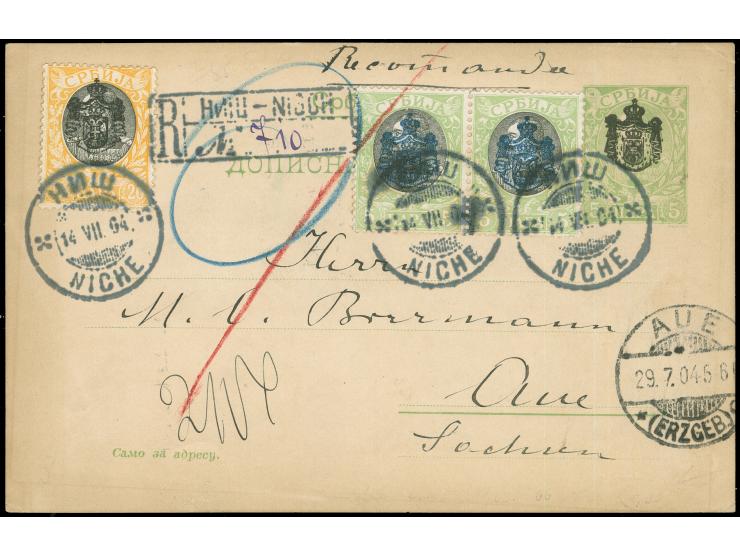 1903, Mourning Issue, 5 pa. (2) and 20 pa. used on same issue postal stationery card &nbsp;5 pa. as registered postcard from 