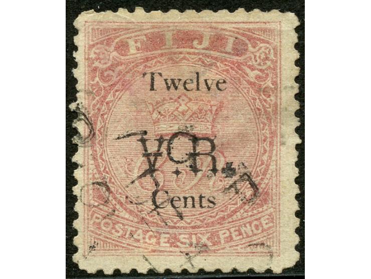 1874, Overprinted at "The Polynesian Gazette", Levuka : 12 c. on 6 d. dull rose, overprinted Gothic V.R. (Type 5) in black, w