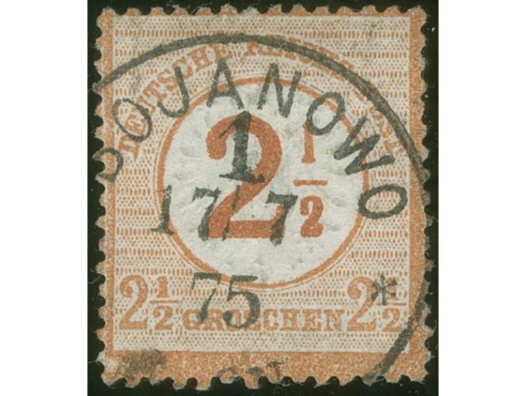 “BOJANOWO 1** 17.7.75” klar und fast kpl. auf Ausgabe 1874 2½ auf 2½ Gr., die farbfrische Marke ist gut gezähnt und hat klein