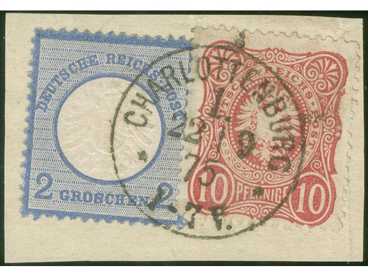 “CHARLOTTENBURG 1** 22.9.75” sehr klar auf großer Schild 2 Gr. grauultramarin und Ausgabe 1975 10 Pfge liliarot auf Briefstüc