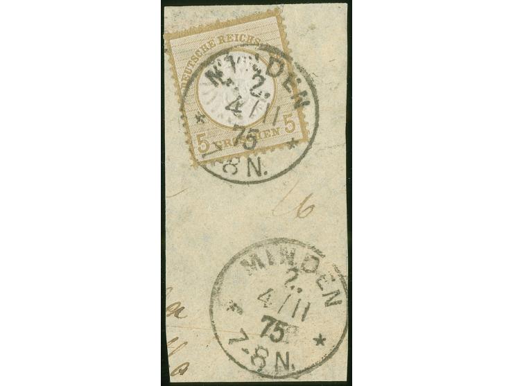 “MAGDEBURG 2** 4.11.75” klar auf großer Schild 5 Gr. ockerbraun auf Briefstück. Die farbfrische Marke ist deutlich geprägt un