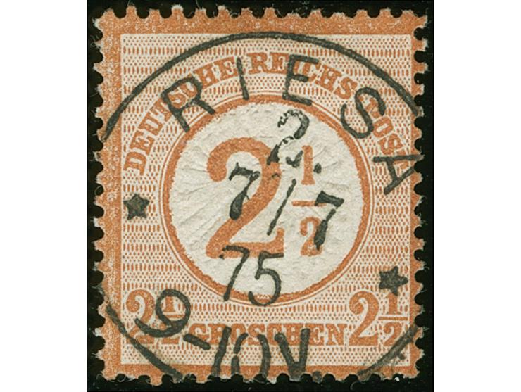 “RIESA 2 ** 7.7.75” sehr klar und fast zentrisch auf 2½ auf 2½ Gr. braunorange. Die farbfrische Marke ist deutlich geprägt, ü
