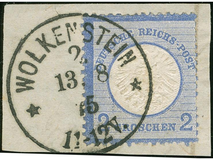 “WOLKENSTEIN 2 ** 13.8.75” klar und kpl. auf großer Schild 2 Gr. grauultramarin auf Briefstück. Die farbfrische Marke ist gut