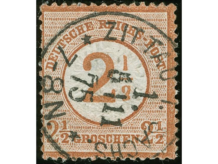 “ZITTAU i. SACHS. 1 ** 5.11.75” klar und fast kpl. auf 2½ auf 2½ Gr. braunorange. Die farbfrische Marke ist deutlich geprägt,