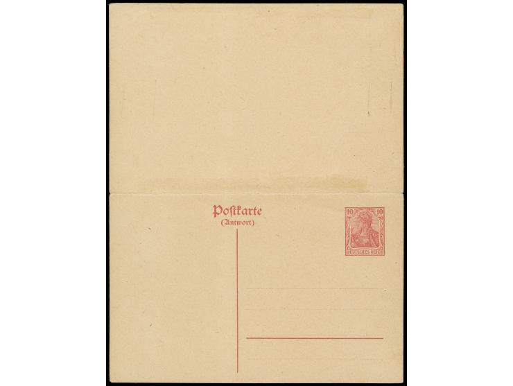 1920, Doppelkarte 30 auf 10 Pfg. mit nicht überdrucktem Antwortteil, ungebraucht. Sicherheitshalber in der Faltung durch 2 Fa