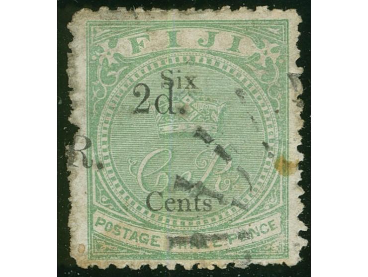 1875, Overprinted at "The Polynesian Gazette", Levuka: 2 c. on 3 d. green (T6) overprinted in black, light sunburst cancelled