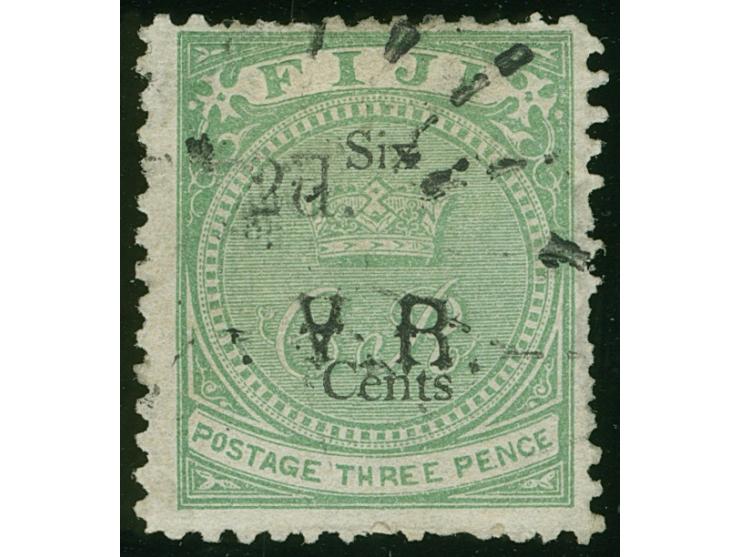 1875, Overprinted at "The Polynesian Gazette", Levuka: 2 c. on 3 d. green (T5) overprinted in black, light sunburst cancelled