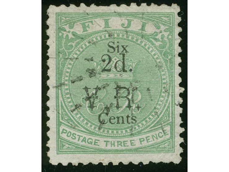 1875, Overprinted at "The Polynesian Gazette", Levuka: 2 c. on 3 d. green (T5) overprinted in black, clear sunburst cancelled