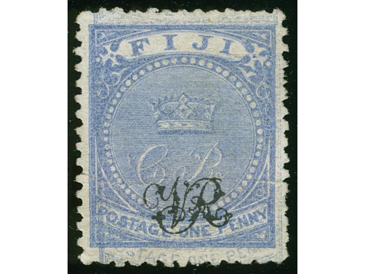 1876/77, Govt. Printing: 1 p. grey-blue on wove paper with monogram "VR" overprint, unused no gum, variety 'doubly printed ba