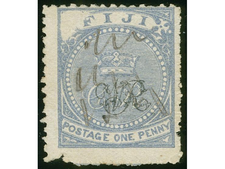 1876/77, Govt. Printing: 1 p. grey-blue on wove paper with monogram "VR" overprint, variety ‘VOID CORNER’ at top left, manusc