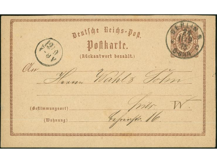 “BERLIN N.24 *c 11.9.75” klar auf Frage-Ganzsachenkarte ½ Gr. als Ortskarte in einwandfreier Erhaltung