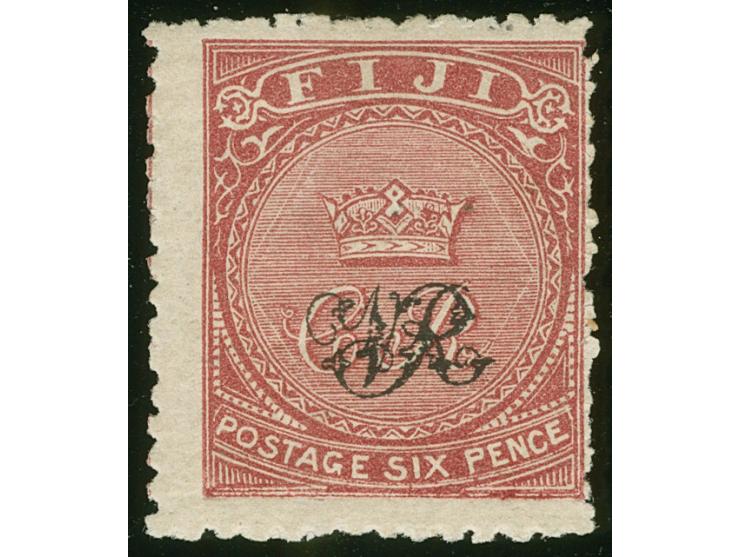 1876/77, Govt. Printing: 6 d. deep rose, on wove paper with monogram "VR" overprint, unused, rough perforation, variety ‘desi