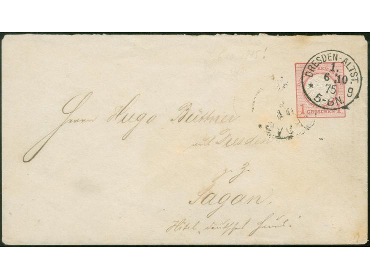 “DRESDEN-ALTST. 1 *g 6.10.75” sehr klar auf Ganzsachenumschlag 1 Gr. nach Sagan mit Ankunftsstempel. Der Umschlag mit leichte