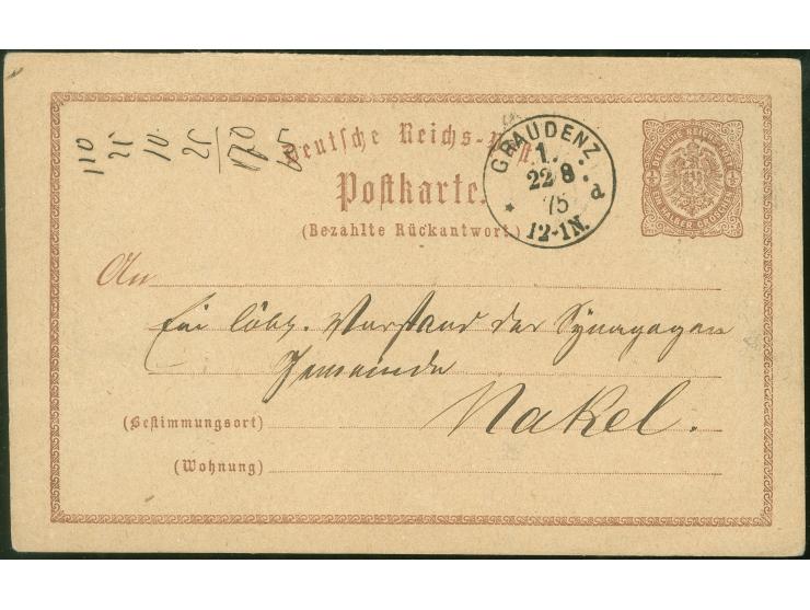 “GRAUDENZ 1*a 22.8.75” sehr klar auf Ganzsachenkarte ½ Gr. nach Nakel in guter Erhaltung