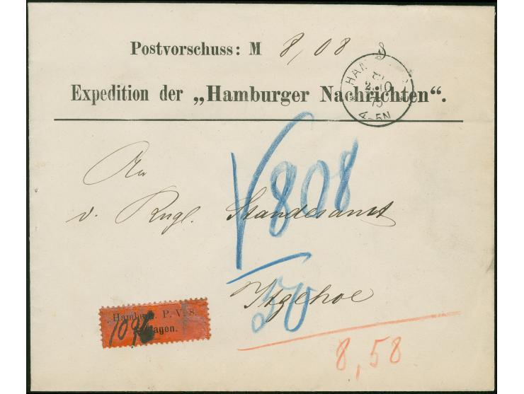 “HAMBURG 8 ** 29.10.75” etwas undeutlich auf Postvorschuss-Vordruckbrief der “Hamburger Nachrichten” über 8,08 M. mit etwas o