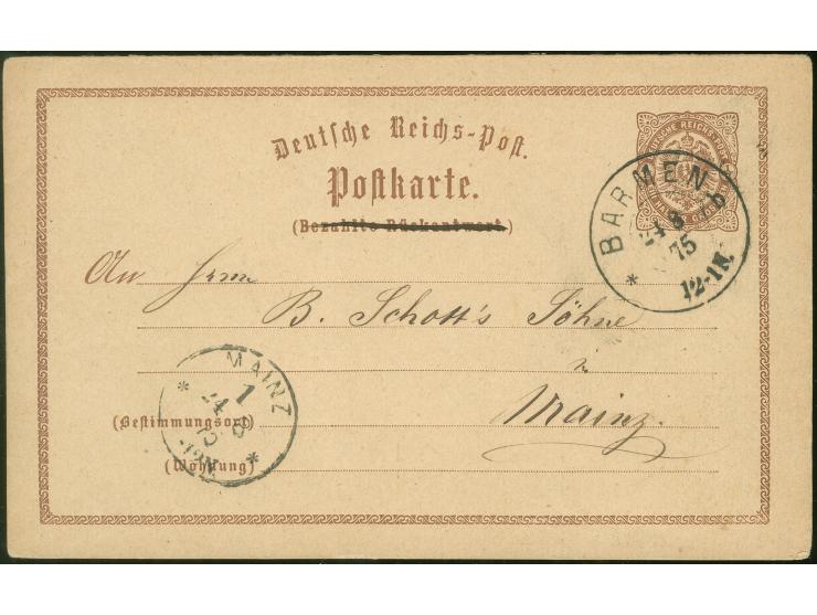 “BARMEN b 24.8.75” klar auf Antwort-Ganzsachenkarte ½ Gr. (Vermerk gestrichen) nach Mainz mit Normstempel “MAINZ 1** 24.8.75”