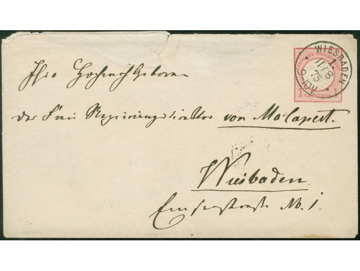 “WIESBADEN 1** 11.7.75” sehr klar auf Ganzsachenumschlag 1 Gr. als Ortsbrief mit Ankunftsstempel. Der Umschlag oben mit Öffnu