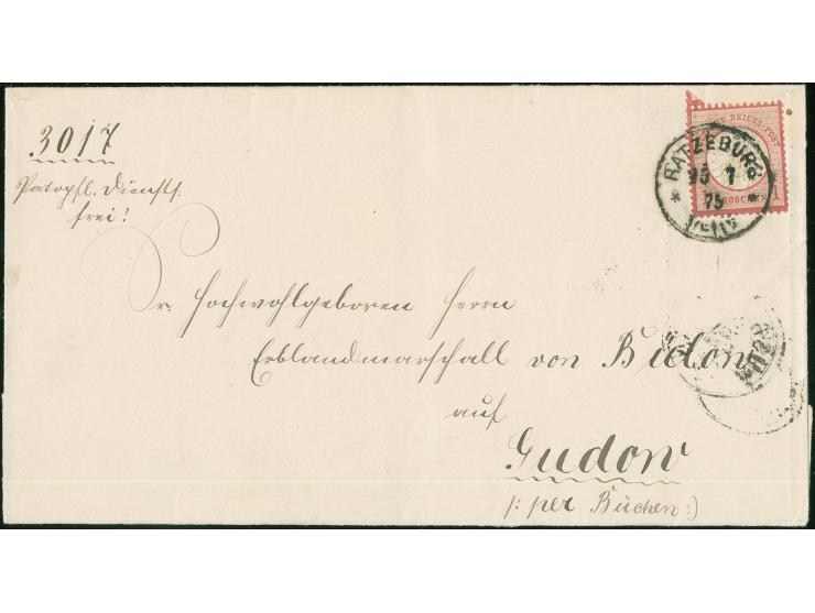 “RATZEBURG ** 25.7.75” recht klar auf großer Schild 1 Gr. auf Briefhülle “Portopflichtige Dienstsache” nach Gudow mit Ausgabe