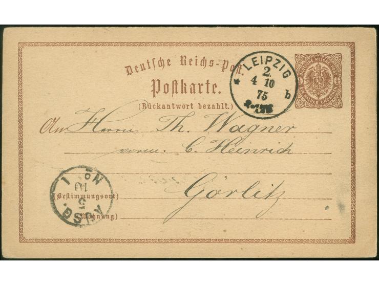 “LEIPZIG 2 *b 4.10.75” klar auf Ganzsachenkarte ½ Gr. nach Görlitz mit vorderseitigem Ankunftsstempel, in einwandfreier Erhal