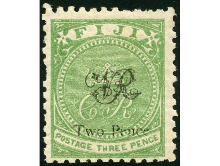 1877, Govt. Printing: 2 d. on 3 d. yellow-green, on laid paper with monogram "VR" overprint, perforation 11, unused, few shor