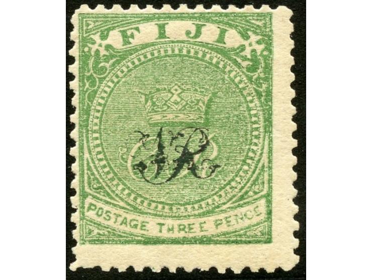 1876, On paper lithographed “VR”: 2 d. on 3 d. pale green on wove paper from the Printer's Waste / Trial sheets, perforated 1