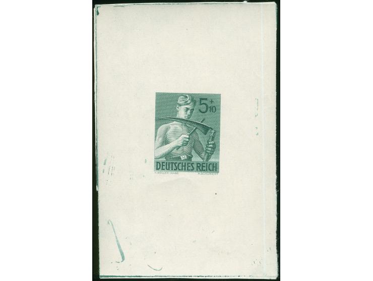 1943, Arbeitsdienst 5 Pfg. schwarzolivgrün, Probedruck in Papierformat 60 x 91 mm, ungeschnitten, postfrisch mit Gummifreien 