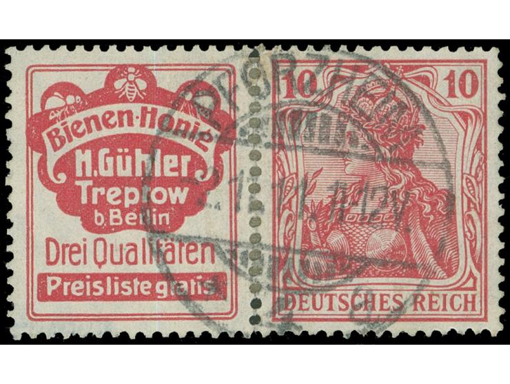 1911/12, Germania Reklame 2 + 10 Pfg., waagerechtes Paar, entwertet “Pforzheim 2.11.11”, getrennt, mit Falz fixiert, kleiner 