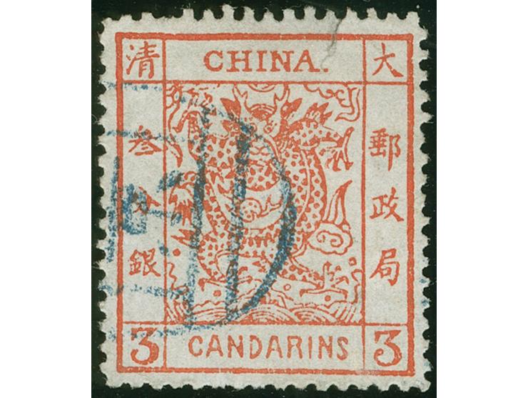 1883, 3 ca. red large dragon, used, clear cancelled, few short perforations, otherwise fine.
