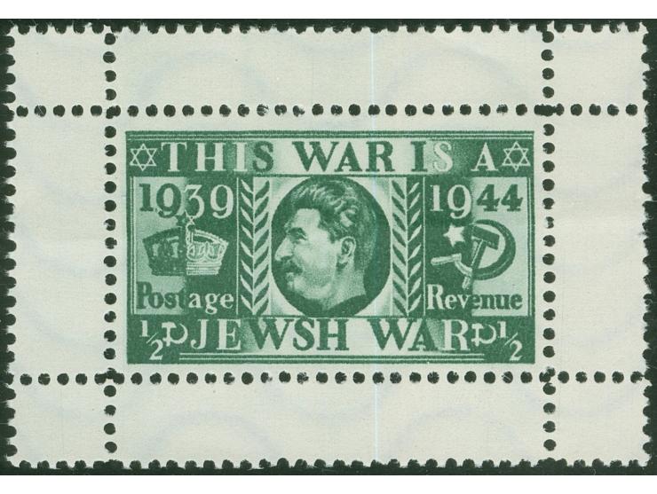 DEUTSCHE FÄLSCHUNGEN FÜR GROẞBRITANNIEN: 1944, Stalin ½ p. schwärzlichgrün, Zwischenstegansatz rundum, ungebraucht, ohne Gumm