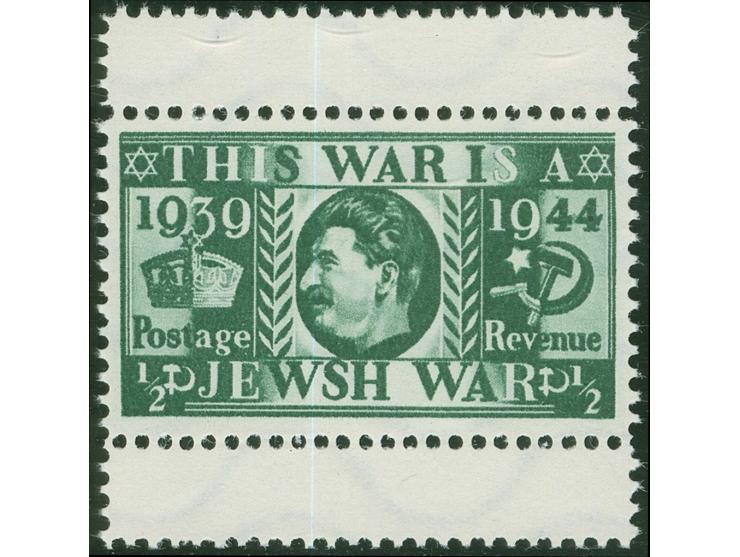 DEUTSCHE FÄLSCHUNGEN FÜR GROẞBRITANNIEN: 1944, Stalin ½ p. schwärzlichgrün, Zwischenstegansatz oben und unten, ungebraucht, o