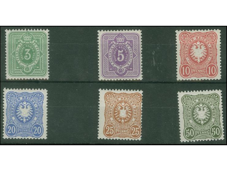 1880, Spätauflagen 3 Pfg.- 50 Pfg., postfrisch, 5 Pfg. mit leichtem Knitter, ansonsten tadellos