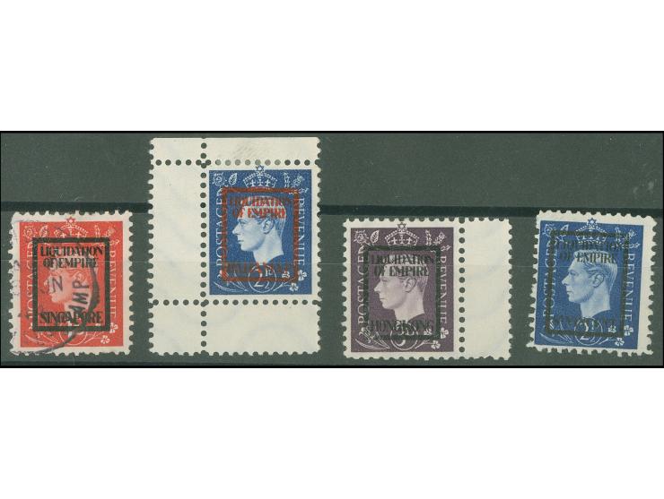 DEUTSCHE FÄLSCHUNGEN FÜR GROẞBRITANNIEN: 1944, Liquidation of Empire 1 p. “SINGAPORE”, 2 ½ p. “BAHAMA-Is” und “ST VINCENT” so