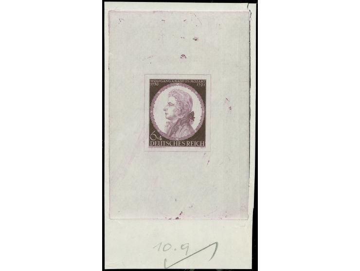 1941, Mozart 6 Pfg. schwärzlichbraunviolett, Probedruck im Blockformat (63 x 114 mm), ungezähnt, postfrisch, rechts im Rand n