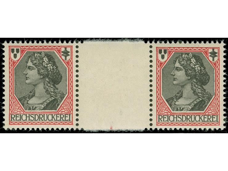 1910/13, Maschinen-Probe, Reichsdruckerei Germania rot/schwarz, waagerechtes Zwischenstegpaar, Walzenbuchdruck mit Kastenzähn