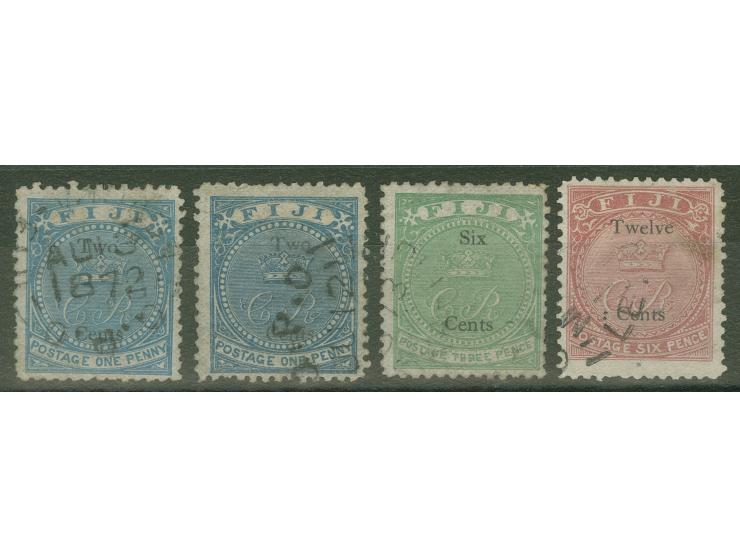 1871, 1 d. pale blue and deep blue, 3 d. yellow-green and 6 d. deep rose, complete set with part G.P.O. cancellations. Few sh