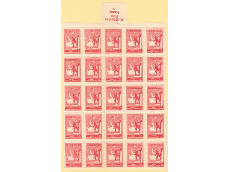 1941, National Defense Tax Stamps: 5 values up to 10 krs. deep blue, each 25 mint never hinged sets in sheets with margin imp