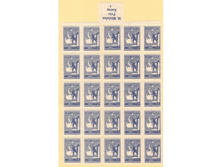 1941, National Defense Tax Stamps: 5 values up to 10 krs. deep blue, each 25 mint never hinged sets in sheets with margin imp