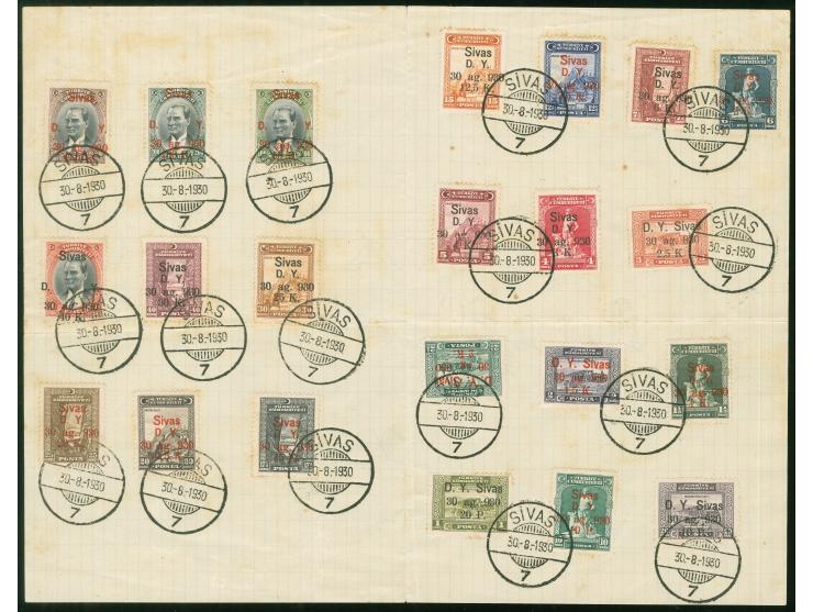 1930, Opening of the Ankara-Sivas Railway Line: complete set of 22 stamps tied to paper sheet by First Day Cancellation "SIVA