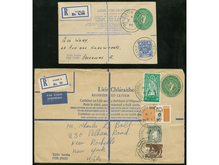 1961/64, two stationery registered letter 1/- sh. 5 p. green, size 134x84mm and 204x128mm, both used registered, large envelo
