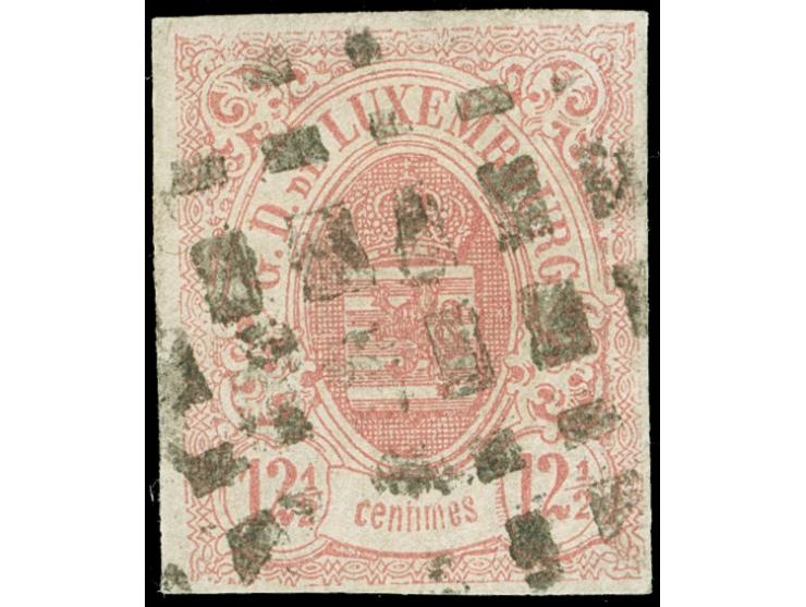 Frisange/Bettembourg, circle of squares, clear central strike on 1859, 12½ c. rose, good to large margins. Signed Goebel and 