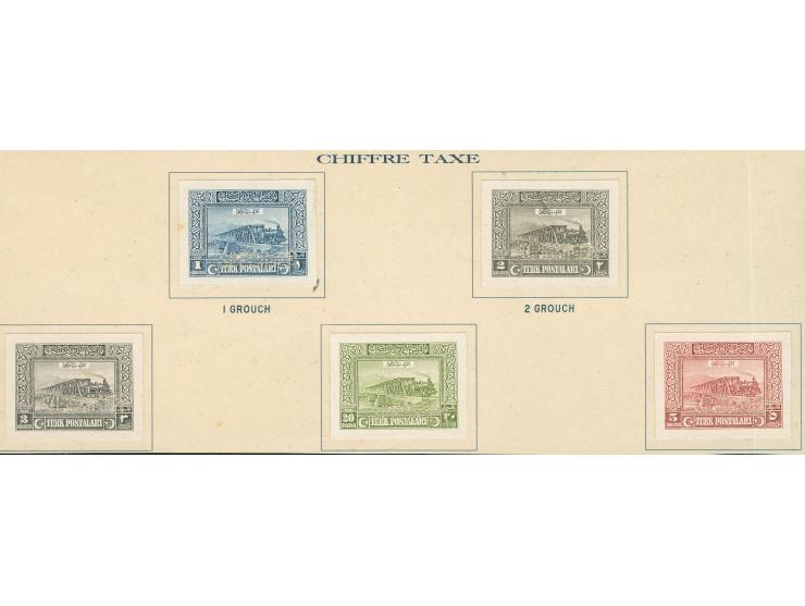 1926, ANKARA SIVAS RAILWAY London printing Bradbury Wilkinson color trial proofs in unissued colours, complete set of 5 value