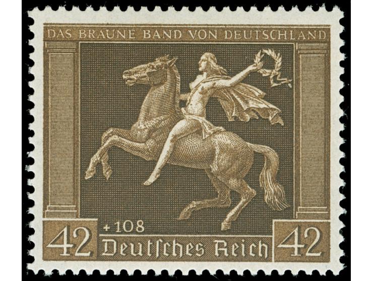 1938, Braunes Band 42 Pfg. schwärzlichsiena, senkrechte Gummiriffelung, postfrisch, tadellos, sign. Dr. Oertel