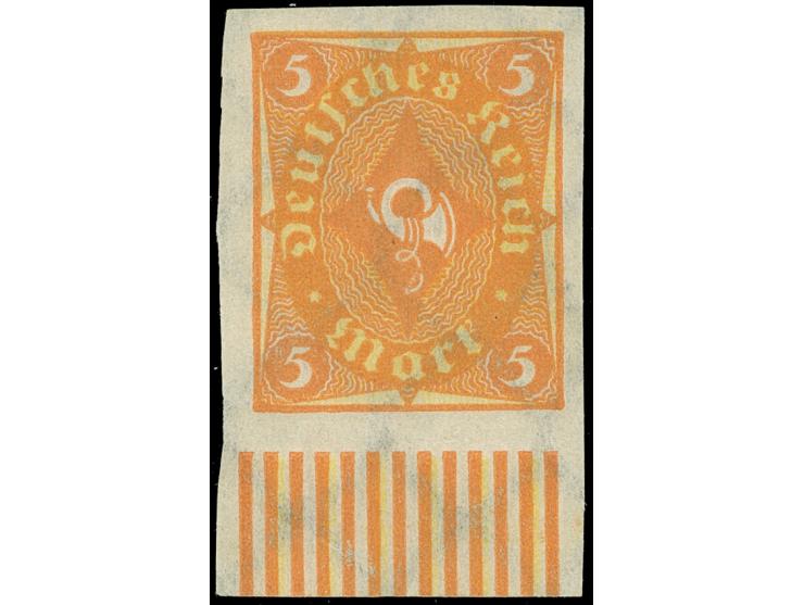 1922, Posthorn, 5 M. dunkelorange ungezähnt, Unterrandstück, ungebraucht, tadellos