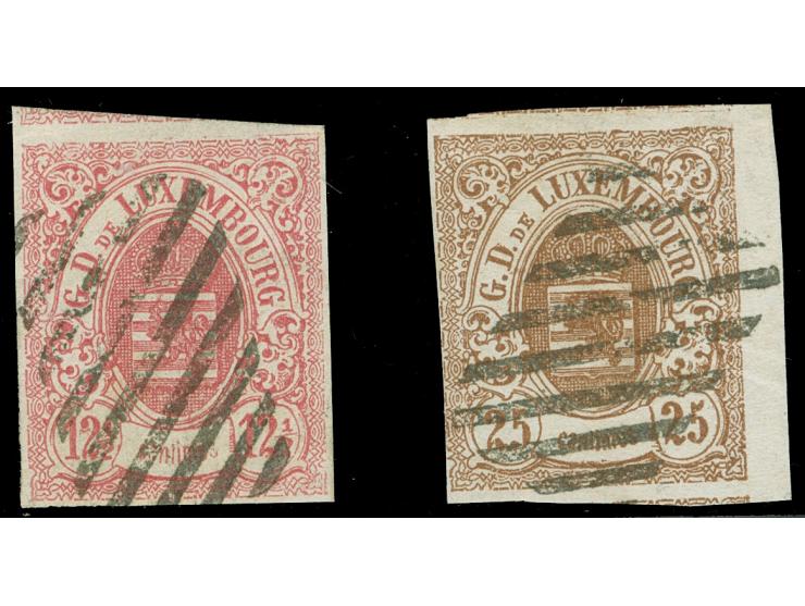 Larochette, rural handstamp on 1859, 12½ c. rose &nbsp;and &nbsp;25 c. brown, clear to large margins, 25 c. with right sheet 