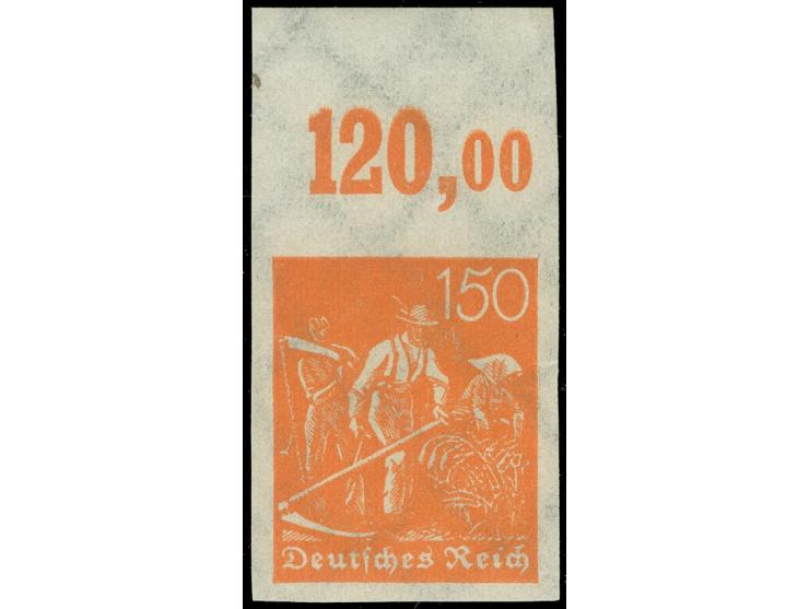 1921, Pflüger 150 Pfg. dunkelorange, ungezähntes Oberrandstück, postfrisch bzw. Falzrest im Oberrand, tadellos&nbsp;
