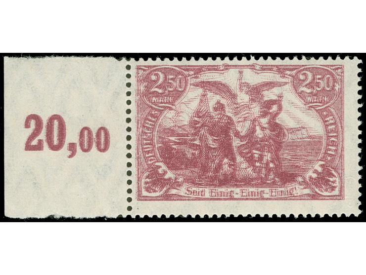 1920, Repräsentative Darstellungen 2,50 M. rotlila, Doppeldruck, linkes Seitenrandstück mit Reihenzahl 20,00, postfrisch, tad