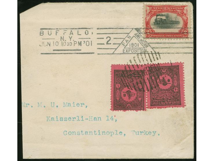 1901, Railway 2 c. black and carmine tied by "Buffalo N.Y. Pan American Exposition Jun/10 1901" to envelope, via New York tra